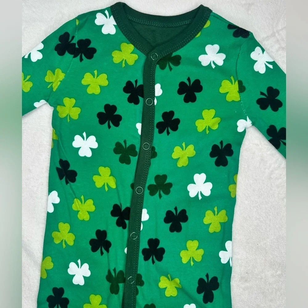 Kids One Piece Capri Pajamas Long sleeve Snooze Green Shamrock 100% cotton